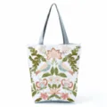 Μεγάλη υφασμάτινη τσάντα shopper με vintage σχέδιο με λουλούδια και πουλιά για γυναίκες. - Πουλί και λουλούδι