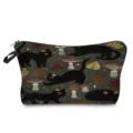 Süsser schwarze Katze Druck Kosmetiktasche tragbare Make-up Tasche Reise Aufbewahrung. - Vintage Schwarze Katze Pilz Illustration (hz3584)