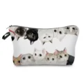 Cute cat print makeup pouch, portable canvas cosmetic bag, multi-functional pencil case for daily use. - Cat Watercolor Illustration Print (hz3587)