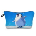 Borsa cosmetica con stampa di pinguino di cartone animato carino, custodia portatile per trucco. - Pinguino Che Canta In Uno Scenario Di Neve Blu (hzk0289)