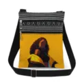 Canvas crossbody bag featuring a stylish black girl graphic print and chic black and white striped pattern. - Yellow Background Art Illustration Style (xkk1426)