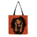 Canvas tote bag met Afro meisje print detail, lichte stijlvolle schoudertas handtas. - Hoofdtelefoon Zwart Meisje Stijl H (hmk0788)