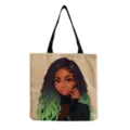 Zwarte meisje print canvas shopper tas, lichtgewicht casual schoudertas voor dagelijks. - Opvouwbaar Handvat Zwart Meisje Stijl I (hmk0789)