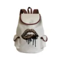 Stylish canvas backpack featuring leopard lips print, perfect daily casual school bag. - Leopard Lips Ink Drip (sj2698)