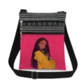 Stylish canvas crossbody bag featuring black white stripes and a chic black girl anime print. - Exquisite Girl Anime Style (xkk1428)