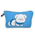 Borsa cosmetica blu con motivo di cane carino, astuccio per trucco portatile e borsa da toilette. - Cane Cartone Animato Blu Bianco (hzk0130)