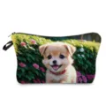 Vista di dettaglio della borsa cosmetica con stampa cucciolo, trousse portatile con zip. - Cane Carino E Fiori (hzk0138)