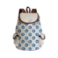 Stylish canvas backpack with blue evil eye print and brown leather straps for daily commute. - Turkish Blue Evil Eye (sj2703)