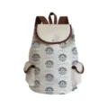 Canvas backpack detail showcasing geometric eye print, brown straps, and side pockets. - Geometric Eye Print (sj2704)