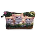 Borsa cosmetica con stampa di gattini carini, custodia per trucco portatile, borsa da toilette. - Tre Piccoli Gatti Arancioni Nel Cesto Di Fiori (hzk0140)