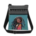 Canvas crossbody bag featuring chic black girl print, dual zippers, and adjustable black strap. - Lightweight Studio Anime Style (xkk1432)