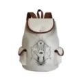 Detailed close-up of a chic beige canvas backpack featuring a mystical eye and hand line art. - Occult Hand and Eye (sj2707)