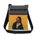 Close-up view of the black-and-white striped upper section and yellow African girl illustration detail. - Bright Yellow Background Front View Style (xkk1435)