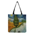 Détail en gros plan du sac cabas en toile avec impression de peinture à l'huile. - Style Imprimé Peinture à l'Huile Classique (hm3003)