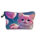 Dettaglio trousse trucco gatto rosa carino, borsetta con cerniera portatile per uso quotidiano. - Gatto Carino Rosa E Palloncino (hzk0146)