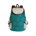 Canvas backpack with unique eye heart print pattern, brown trim and double straps detail. - Heart and Eye Lines (sj2711)