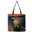 Sac cabas en toile avec impression d'art, sac à main d'épaule décontracté pour femmes. - Style Imprimé Le Cri de Munch (hm3006)