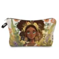 Floral Black Girl Printed Cosmetic Bag Toiletry Travel Pouch for Makeup Lipsticks - Style hzk1399