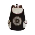 Canvas backpack detail featuring central eye print pattern, adjustable straps and front pockets. - B&W Patchwork Eye (sj2715)