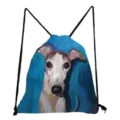 Nahaufnahme des künstlerischen Hunde-Grafikdrucks auf einem lässigen Kordelzug-Rucksack. - Hunde-Druck Stil (sk4501)