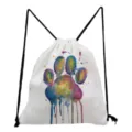 Watercolor cat paw print drawstring backpack detail, white casual cinch bag for daily use. - Watercolor Multi-Color Paw Style (sk4379)