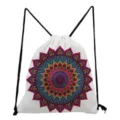 Kleurrijke mandala print witte gymtas, stijlvolle lichte casual opbergtas voor dagelijks. - Bloemen Stijl 2 (sk3082)