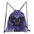 Detailed view of the purple butterfly print drawstring backpack, casual student cinch bag style. - Purple Butterfly Print (sk4802)