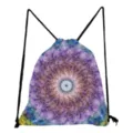 Gedetailleerd overzicht mandala print trekkoord tas, paars abstract patroon lichtgewicht rugzak. - Bloemen Stijl 4 (sk3084)