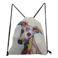 Detailaufnahme des weißen Turnbeutels mit bunten künstlerischen Hunde Grafikdrucken. - Hunde-Druck Stil (sk4505)