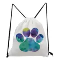 Watercolor cat paw print white drawstring backpack casual travel sport cinch bag for students. - Colorful Watercolor Cat Paw Style (sk4384)