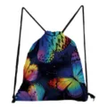 Colorful butterfly print drawstring backpack detail showcasing vibrant gradient wing graphics. - Rainbow Gradient Butterfly Print (sk4806)