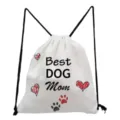 Canvas drawstring backpack with cute dog mom print, casual gym sack and book bag for women. - Best DOG Mom Red Heart Paw Style (sk4386)