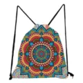 Gros plan du sac à dos à cordon imprimé mandala coloré, avec motif artistique fin. - Style Floral 8 (sk3088)