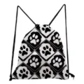Black and white cat paw print drawstring backpack casual travel sport cinch bag gym sack. - B&W Geometric Minimalist Paw Style (sk4387)