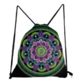 Sac à dos cordon avec impression mandala noir léger sac sport fourre-tout détail clair - Style Floral 9 (sk3089)