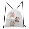White floral cat paw print drawstring backpack casual canvas cinch bag for travel school. - Colorful Floral Cat Paw Style (sk4389)
