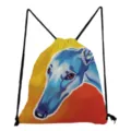 Künstlerischer Hunde-Print Kordelzug Rucksack Detailansicht, modische Freizeittasche Stoff. - Hunde-Druck Stil (sk4510)