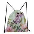 Detailed view of a fashionable butterfly print drawstring backpack, perfect for daily use. - Watercolor Butterfly & Floral Print (sk4809)
