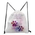 White canvas drawstring backpack featuring watercolor paw print and motivational quote. - Watercolor Paw Quote Style (sk4391)