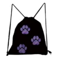 Details of the black drawstring backpack featuring unique purple watercolor cat paw print designs. - Purple Watercolor Cat Paw Style (sk4402)