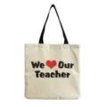 Leinen Tragetasche mit Lehrer Liebe Druck, modische Freizeit Umhängetasche für den Alltag. - We Love Our Teacher Herz Stil (hm5433)