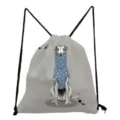 Detailansicht des lässigen grauen Turnbeutels mit niedlichem Hunde-Illustrationsdruck. - Hunde-Druck Stil (sk4515)