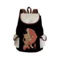 Canvas backpack with cute cat and koi fish graphic print, stylish black daypack for daily school. - Cat and Koi Style (sj3895)