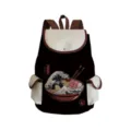 Canvas backpack with creative wave ramen print, black and beige design for daily travel use. - Great Wave Ramen Style (sj3897)