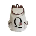 Canvas casual backpack with floral letter Q print, vintage brown leather trim, daypack. - Letter Q Print Style (sj2474)