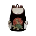 Canvas backpack with Japanese samurai cat print, large capacity travel school bag for students. - Samurai Cat and Turtle Style (sj3902)