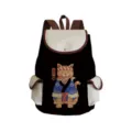 Black canvas backpack with cute Japanese samurai cat print, large capacity casual daypack. - Samurai Cat Eating Fish Style (sj3903)