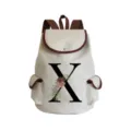 Canvas backpack with floral letter X print, brown trim, daily casual school bookbag. - Letter X Print Style (sj2481)