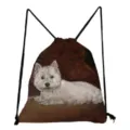 Cute West Highland White Terrier dog print drawstring bag detail, casual storage backpack. - Pumpkin Bucket Dog (sk2965)