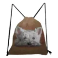 Cute dog print drawstring backpack, casual canvas gym sack for daily use and travel storage. - White Terrier Portrait (sk2966)